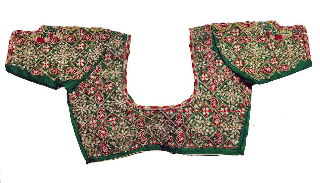 Womens Hand Embroidery Maggam Work Blouse (Green Colour)1